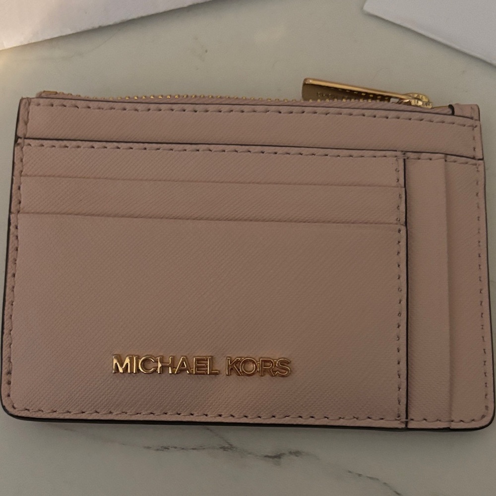 Michael Kors Pink Card Holder with Gold Zipper